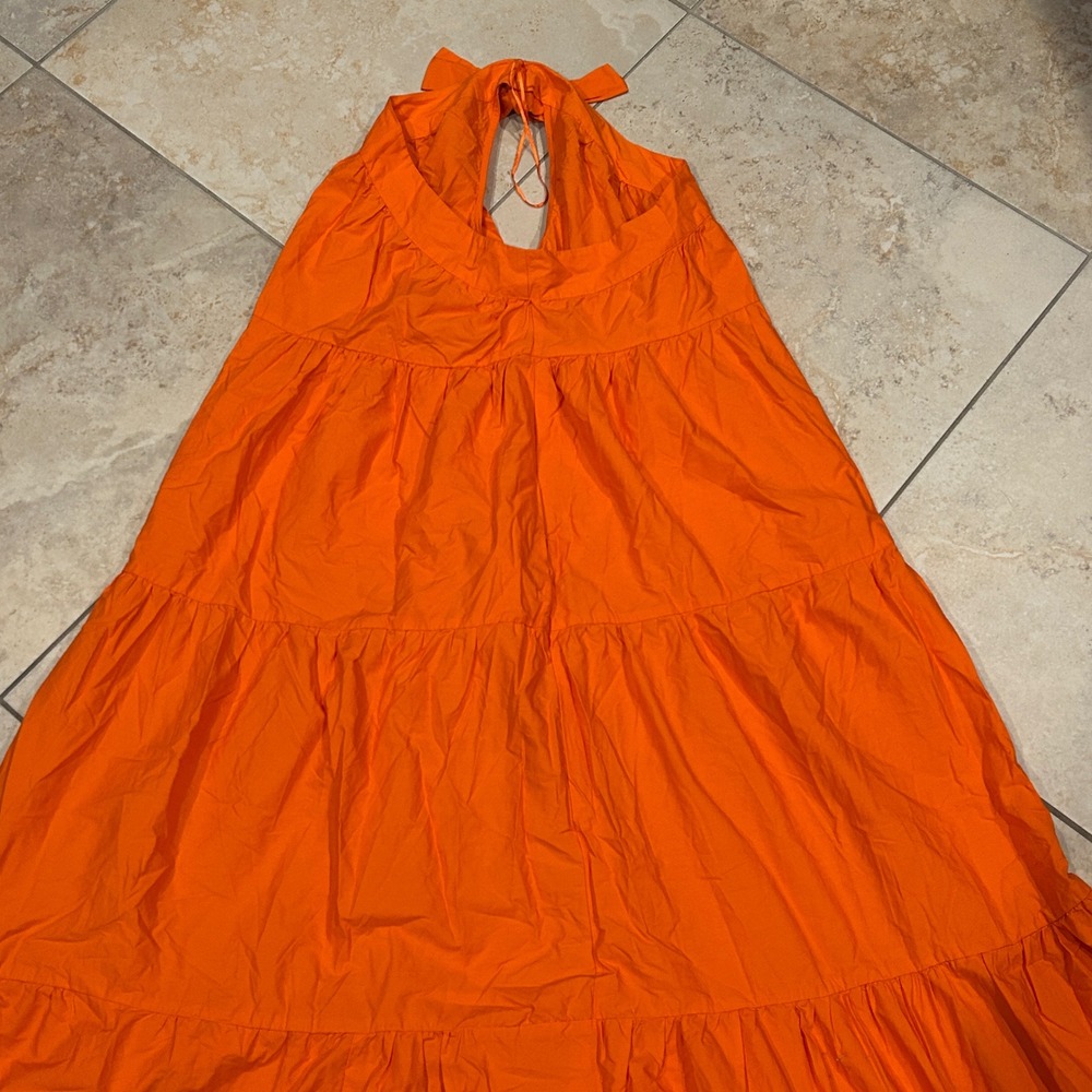 Who What Wear Maxi Dress Women L Orange Tiered Halter Cotton Boho Sundress